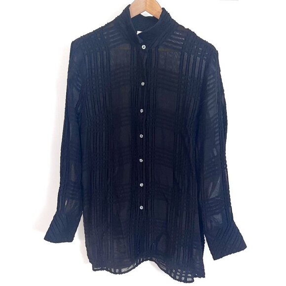 J. Jill Black Shear Textured Button Up Lagenlook Long Sleeve Button Down Shirt - Picture 1 of 8